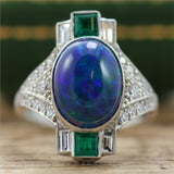 4.57 Ctw Platinum Black Opal and Diamond Ring