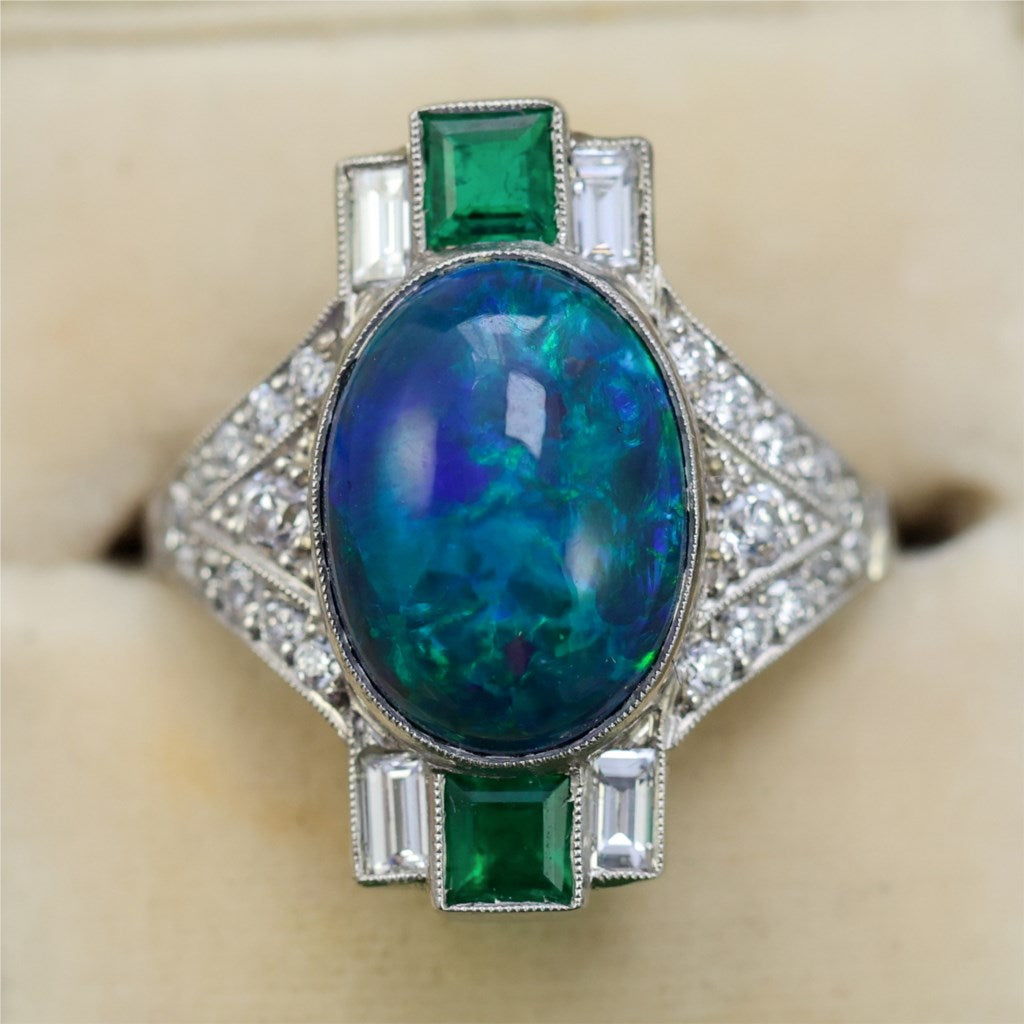 4.57 Ctw Platinum Black Opal and Diamond Ring