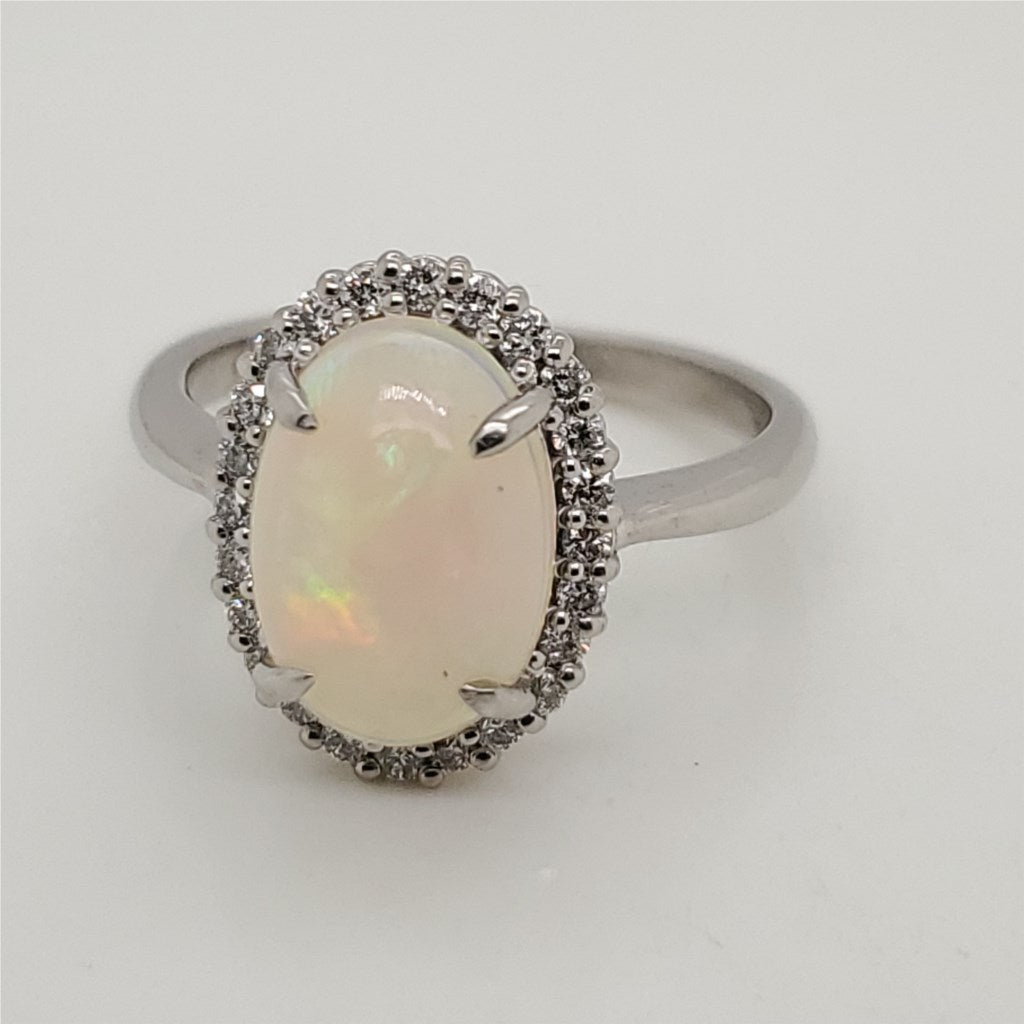 Platinum Opal & Diamond Ring