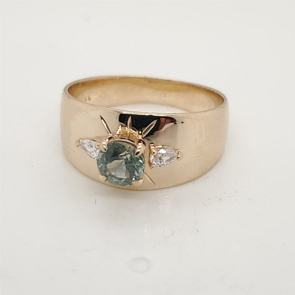 14kt Yellow Gold Green Sapphire and Diamond Ring
