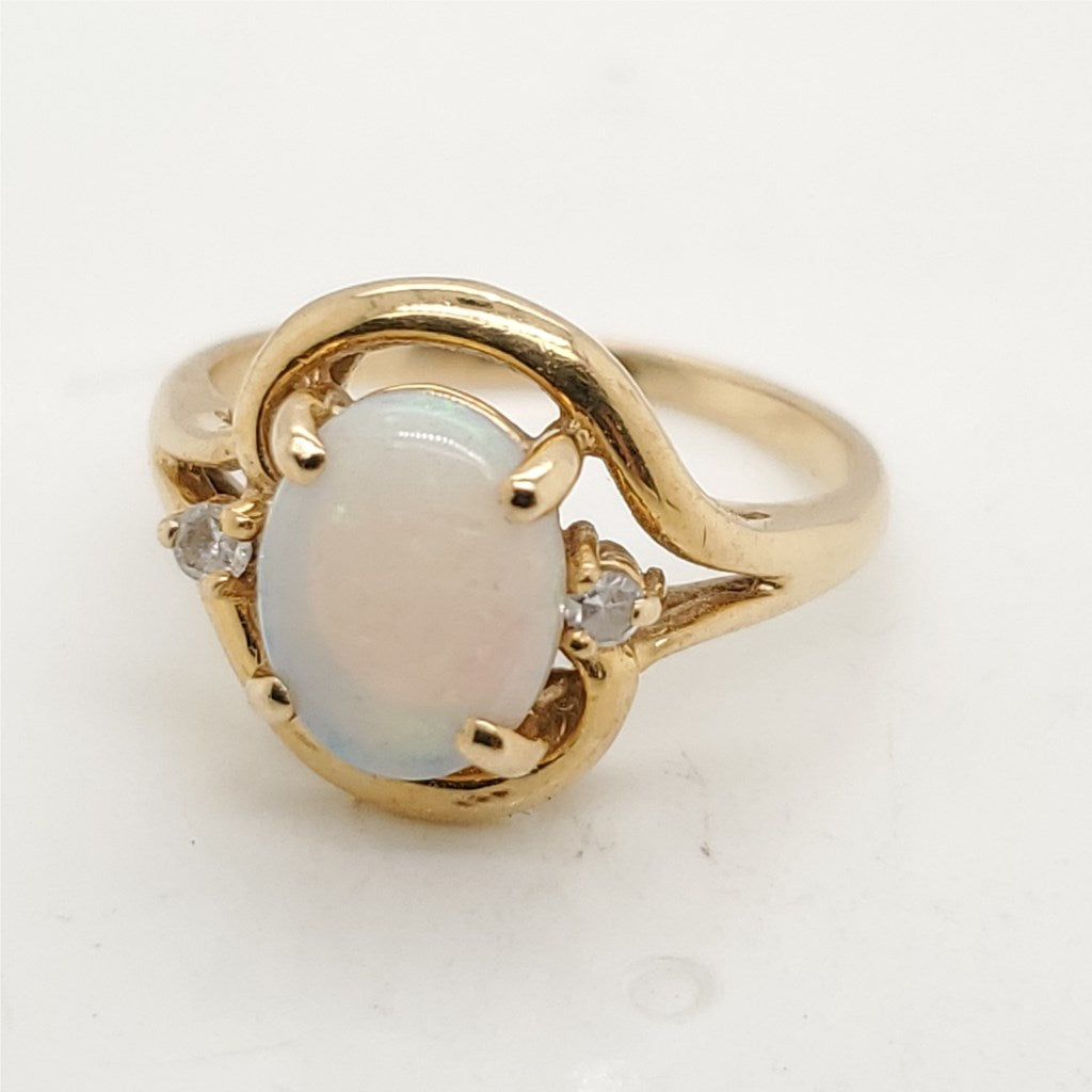 14kt Yellow Gold Opal and Diamond Ring