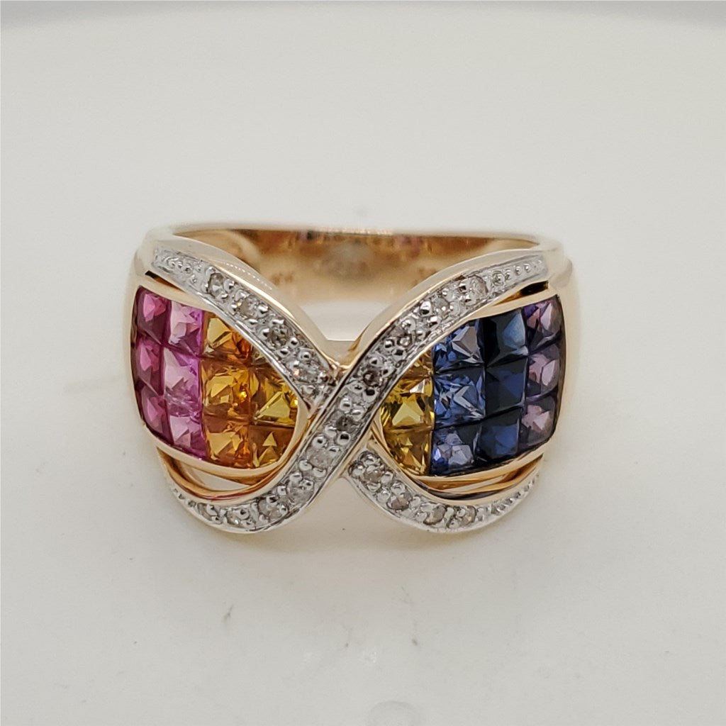 10kt Yellow Gold Synthetic Sapphire and Natural Diamond Ring