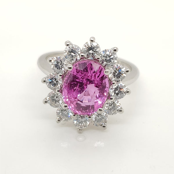 Platinum Pink Sapphire and Diamond Ring