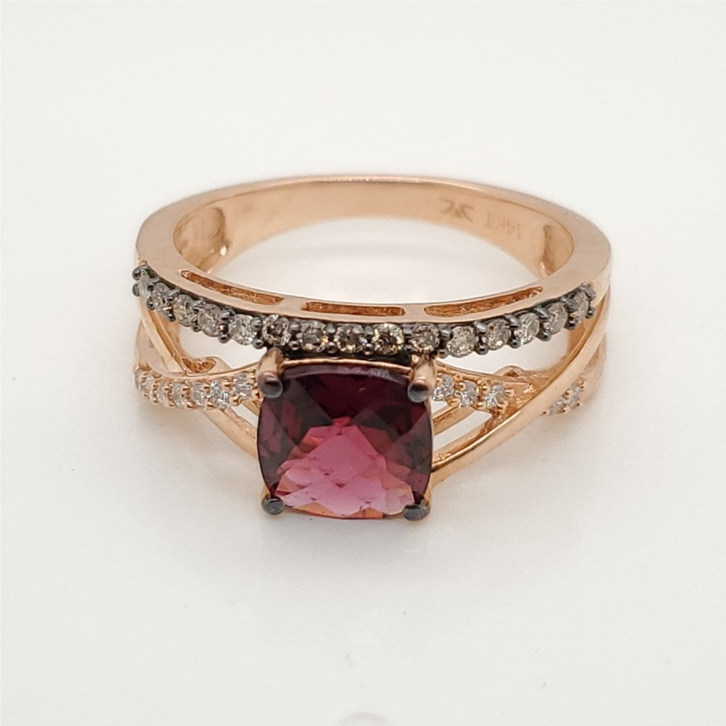 LeVian 14Kt Rose Gold Garnet and Diamond Ring