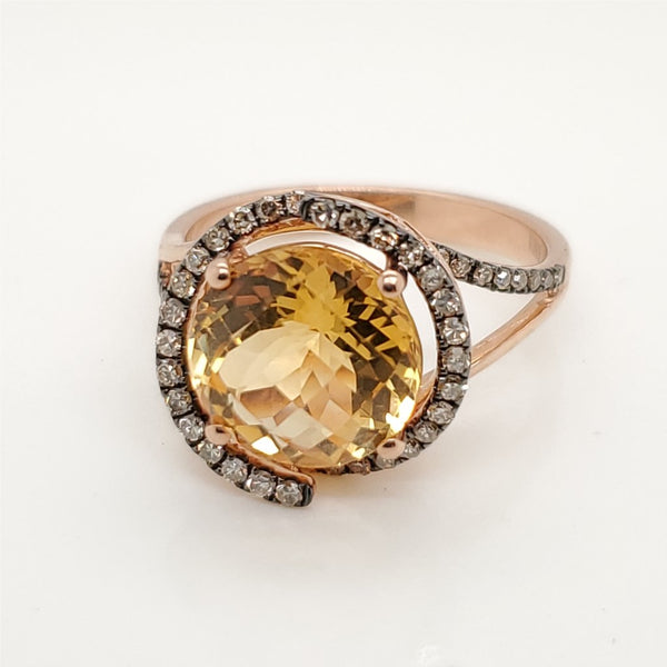 14kt Rose Gold Citrine and Diamond Ring