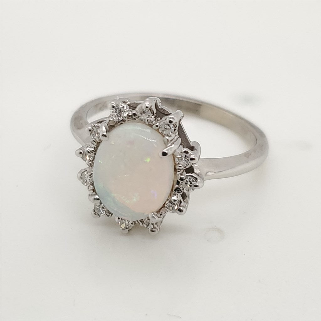 14kt White Gold Opal and Diamond Ring