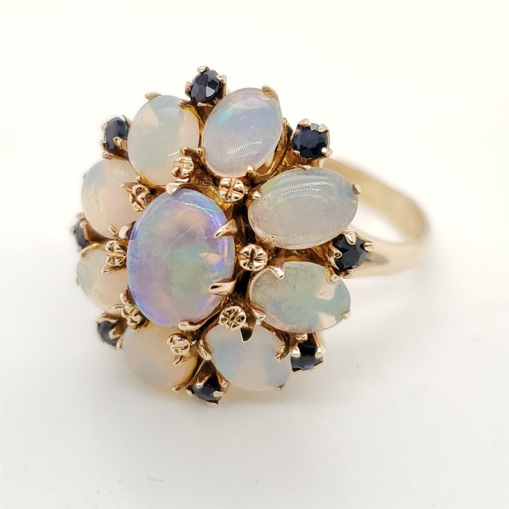 Vintage 14kt Yellow Gold Opal and Sapphire Ring