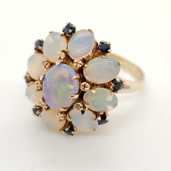 Vintage 14kt Yellow Gold Opal and Sapphire Ring