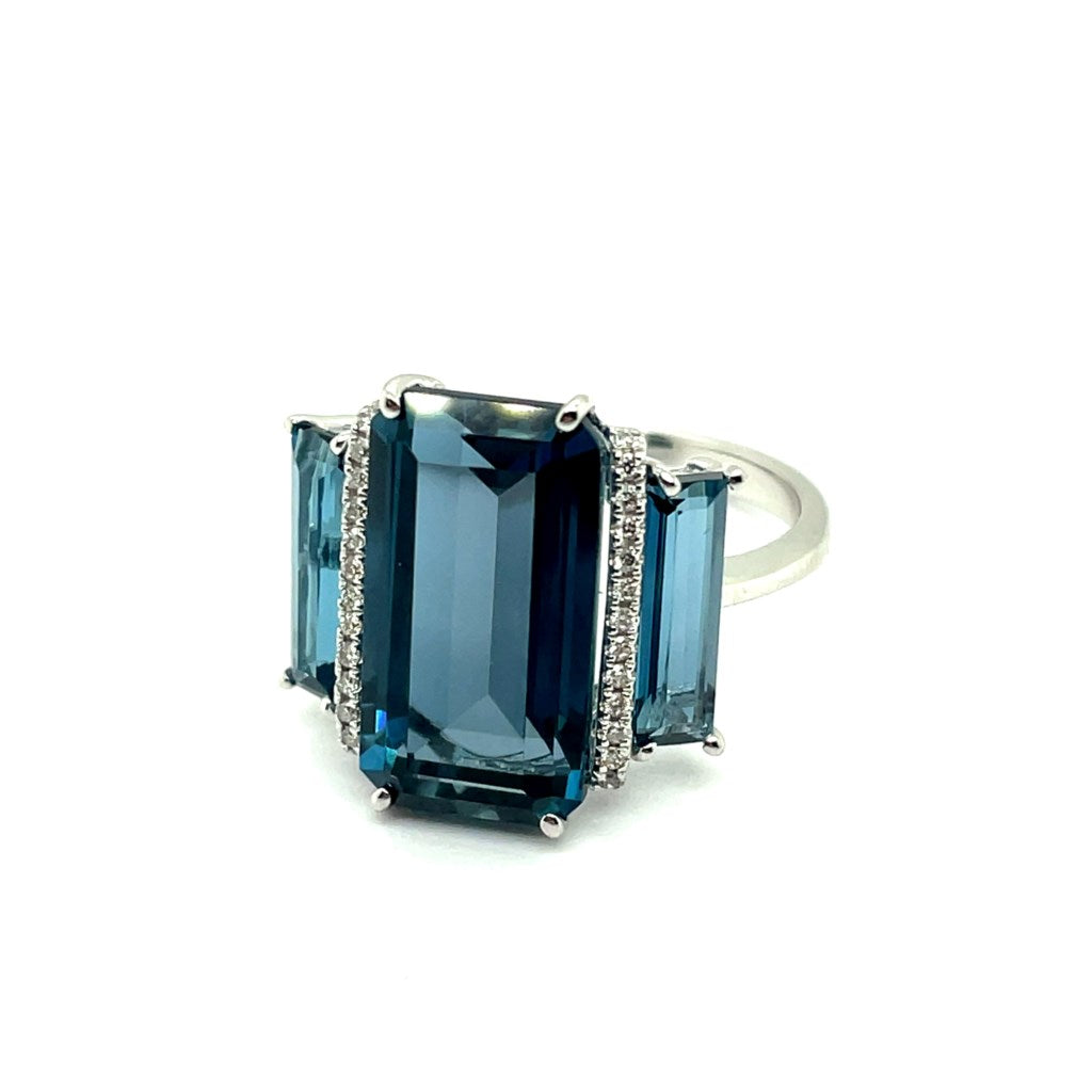 14kt White Gold 8.31 Ctw London Blue Topaz And Diamond Ring