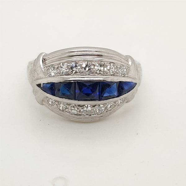 14kt White Gold Art Deco Sapphire And Diamond Ring