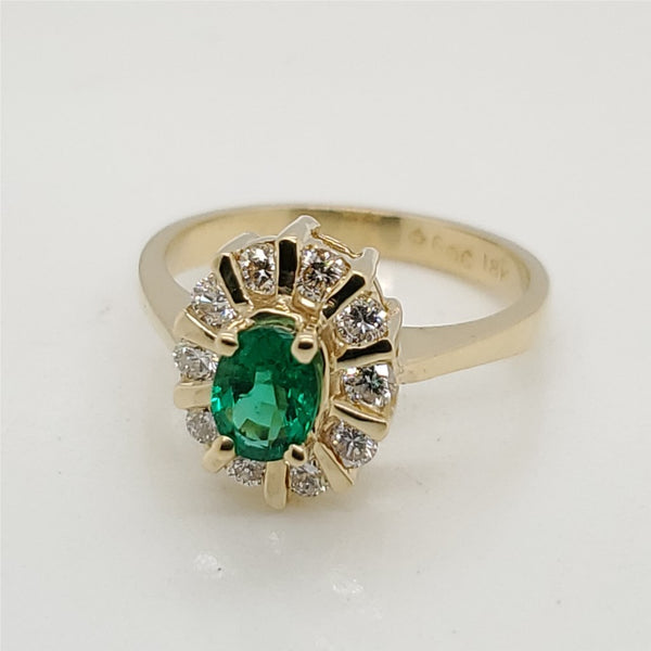 18Kt Yellow Gold Emerald And Diamond Ring