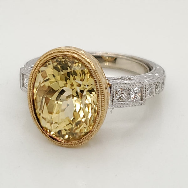 Platinum and 18kt Yellow Gold Yellow Sapphire and Diamond Ring