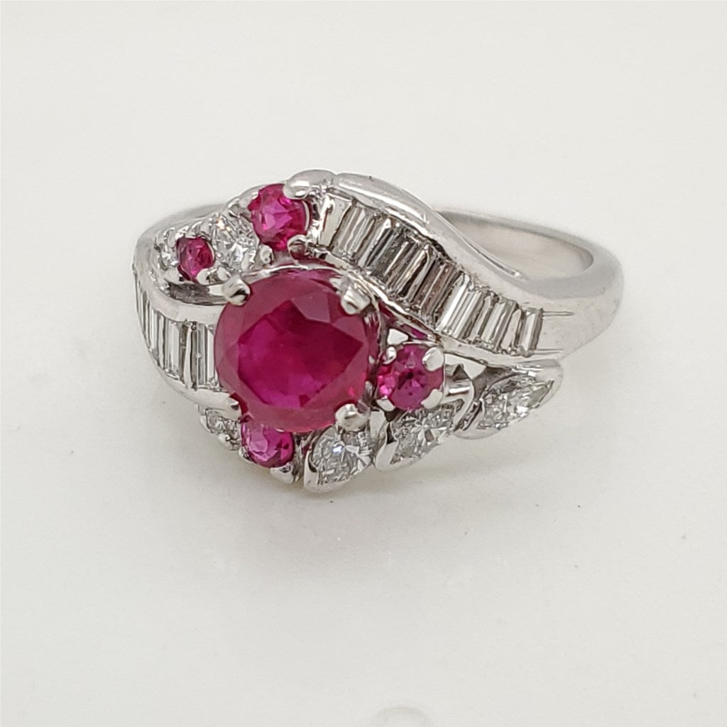 Vintage 14kt White Gold Ruby and Diamond Ring