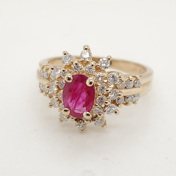 14Kt Yellow Gold Ruby And Diamond Ring
