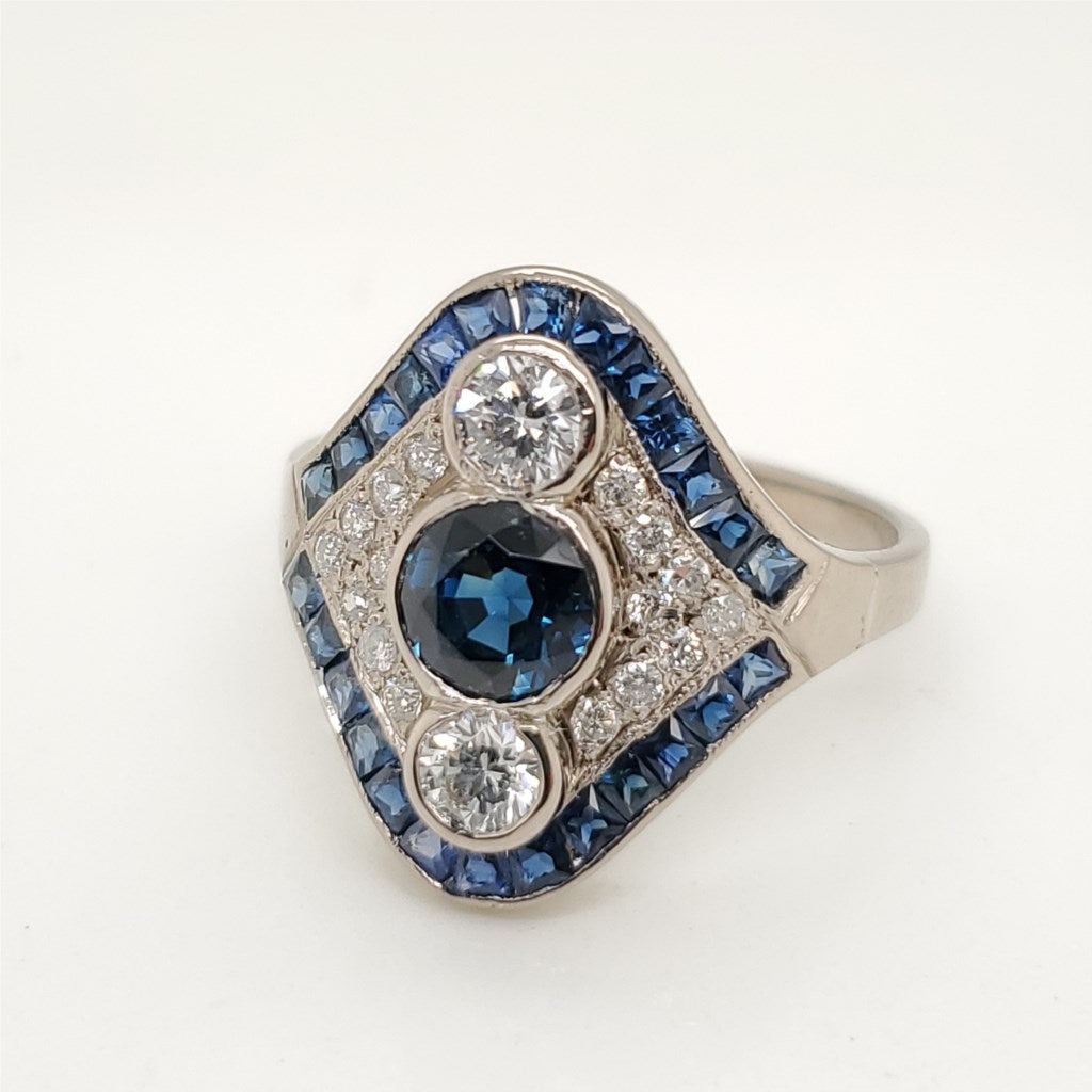 18kt White Gold Blue Sapphire and Diamond Ring