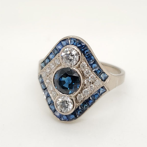 18kt White Gold Blue Sapphire and Diamond Ring