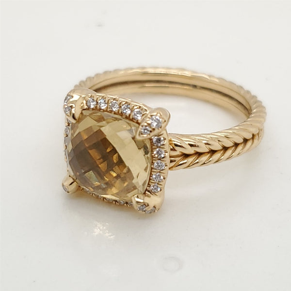 David Yurman 18kt Yellow Gold Citrine and Diamond Chatelaine Ring