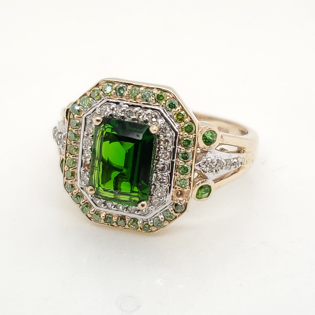 10kt Yellow Gold Chrome Diopside and Diamond Ring
