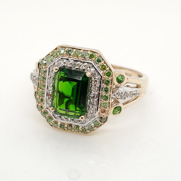 10kt Yellow Gold Chrome Diopside and Diamond Ring