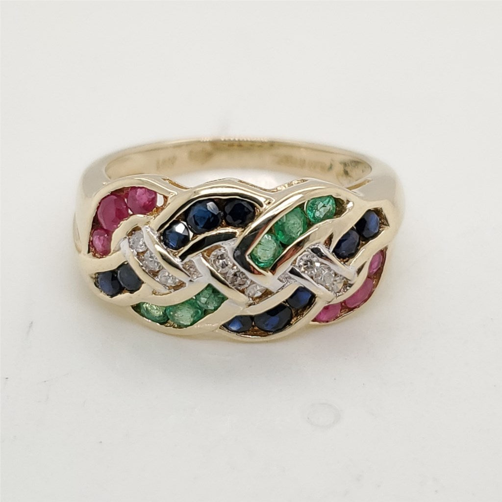 14Kt Gold Emerald Sapphire And Ruby Band