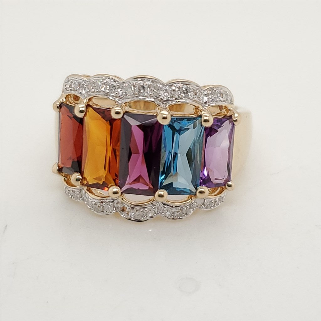 14kt yellow Gold and Gemstone Dome Ring