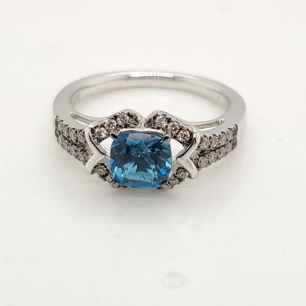 LeVian 14Kt White Gold Blue Topaz and Diamond Ring