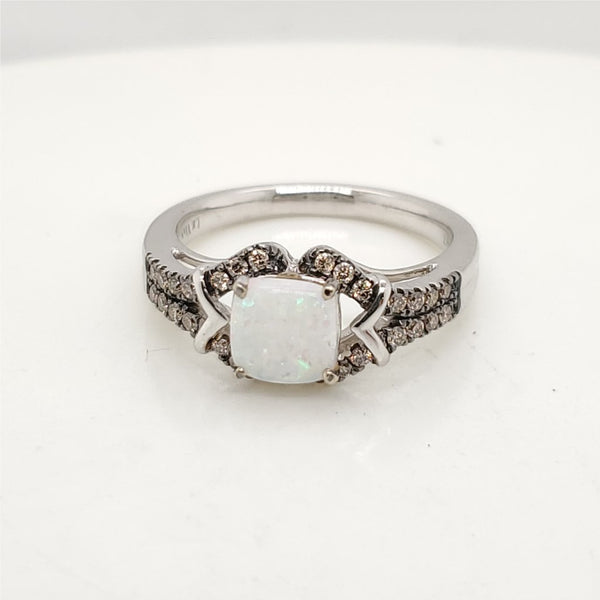 LeVian 14Kt White Gold Opal and Diamond Ring