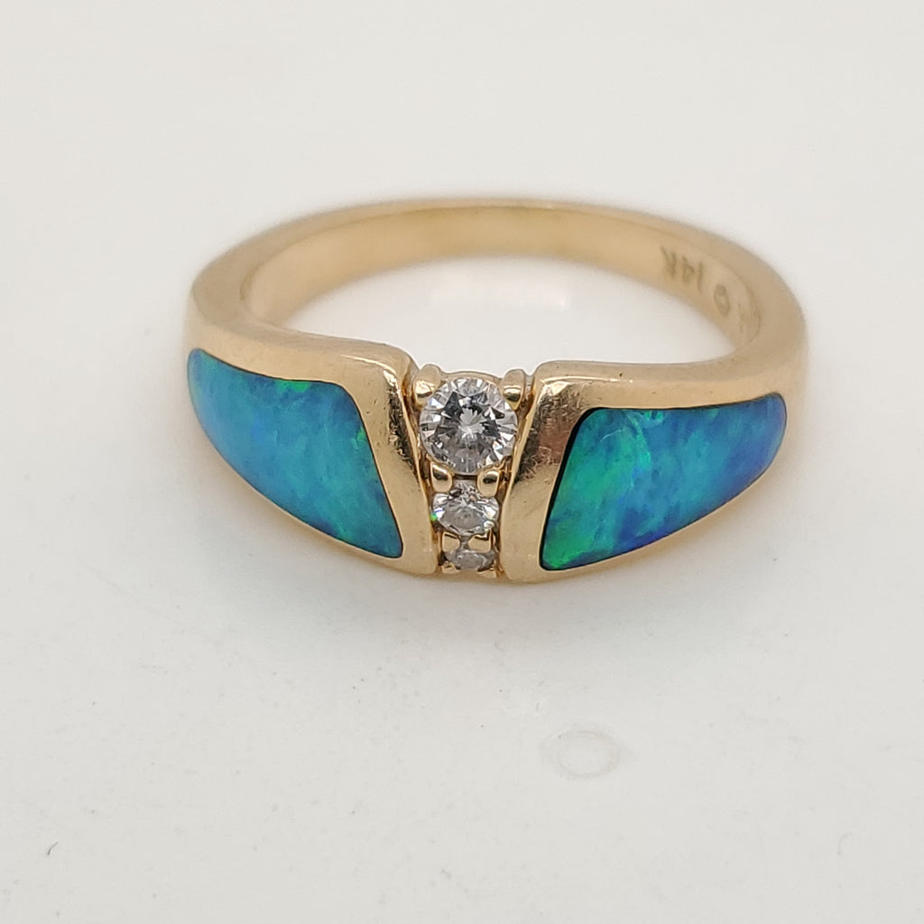 Kabana 14kt Yellow Gold Opal and Diamond Ring