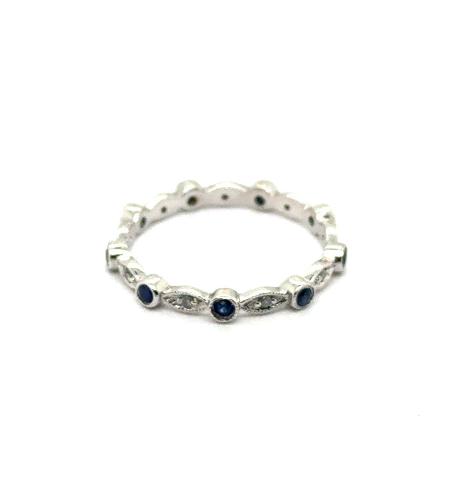 14kt White Gold Sapphire and Diamond Wedding Band