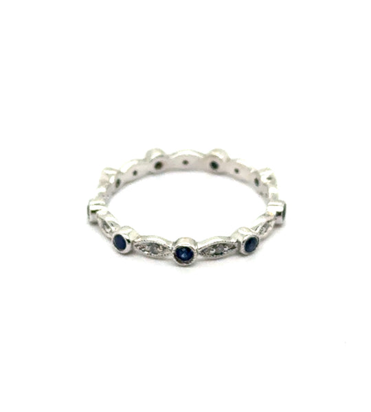 14kt White Gold Sapphire and Diamond Wedding Band