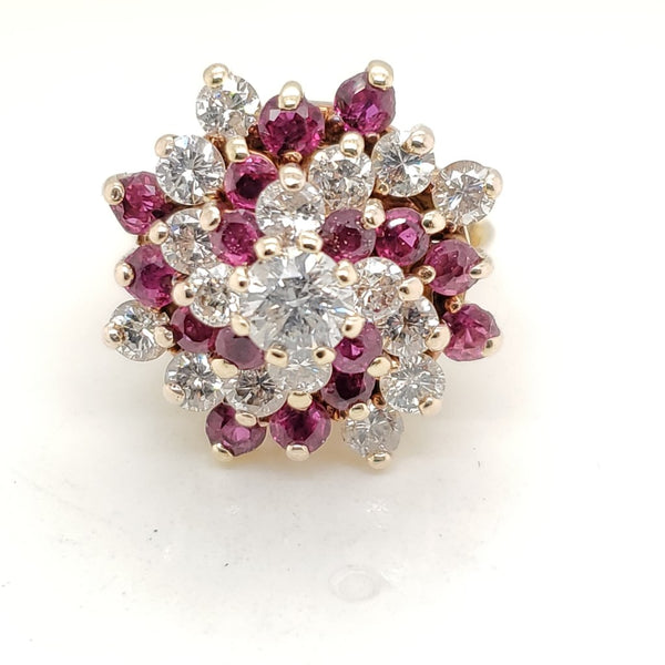 Vintage 14Kt Yellow Gold Ruby And Diamond Ring