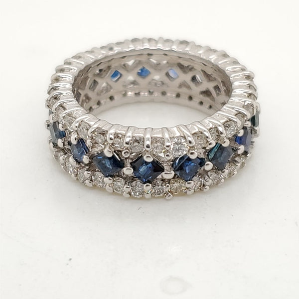 14kt white gold diamond and sapphire eternity style wedding band