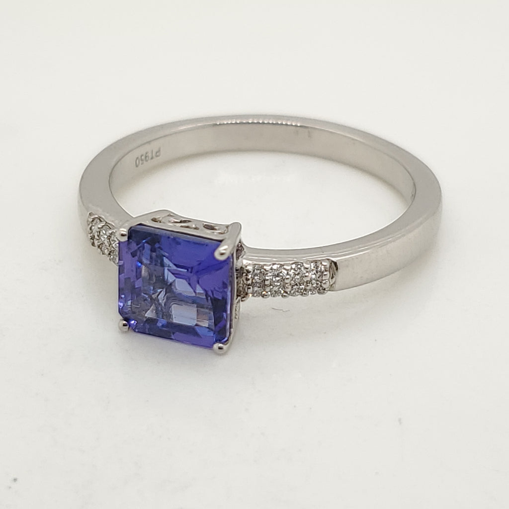 Platinum Diamond and Tanzanite Ring