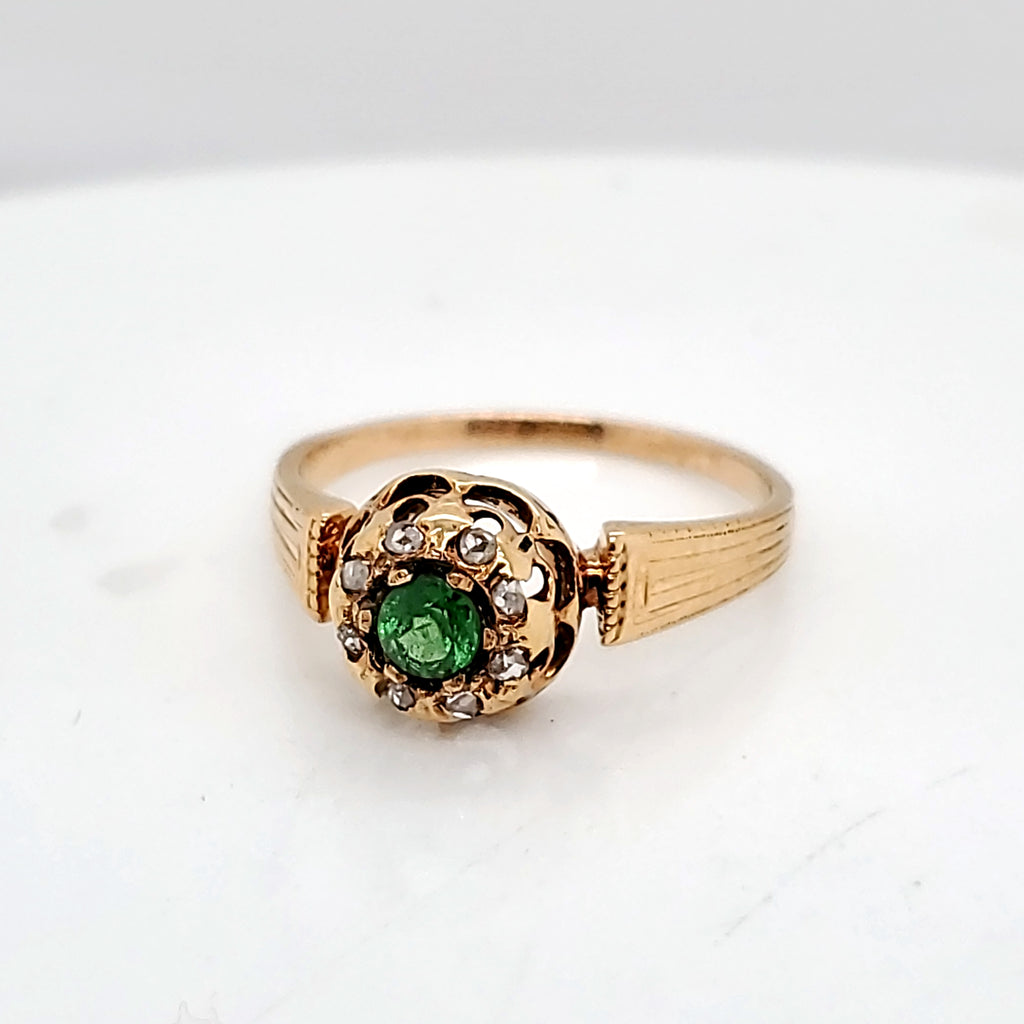 Rare Antique Victorian Demantoid Garnet and Diamond Ring