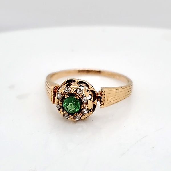 Rare Antique Victorian Demantoid Garnet and Diamond Ring