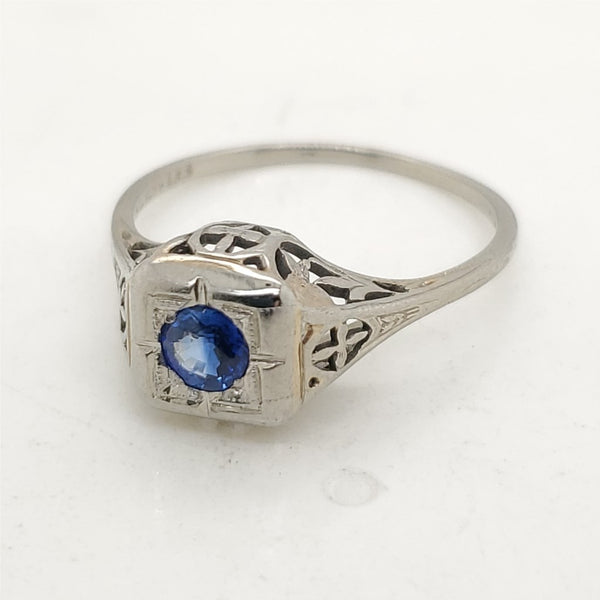 18kt White Gold Art Deco Sapphire And Diamond Ring