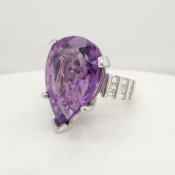 Substantial Platinum Amethyst and Diamond Ring