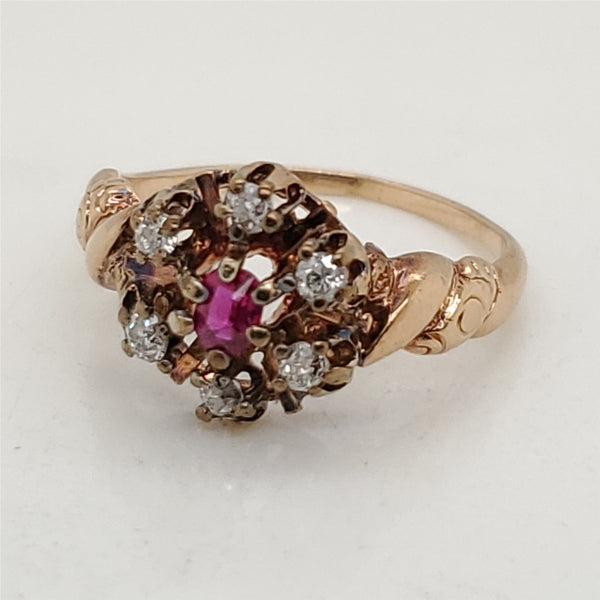 Antique Victorian 14kt Rose Gold Ruby and Diamond Ring