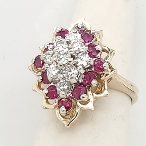 14kt Yellow Gold Diamond and Ruby Ring