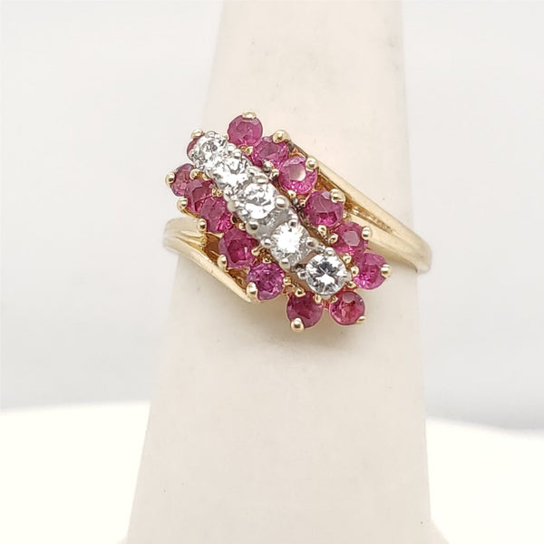 14kt Yellow Gold Diamond and RubyWatefall Ring