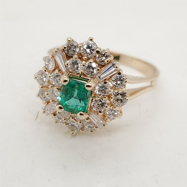 14Kt Yellow Gold Emerald And Diamond Ring