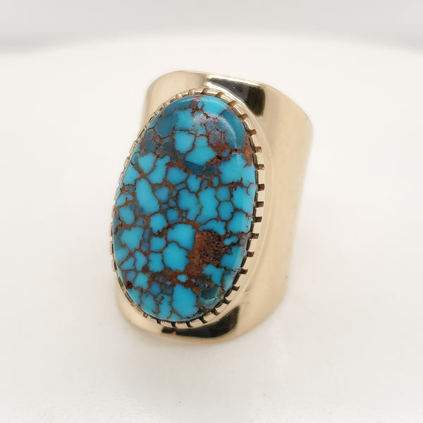 Vintage 14kt Yellow Gold Filigree Turquoise Ring