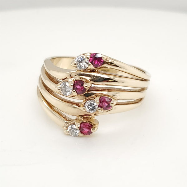 Vintage 14kt Yellow Gold Diamond and Ruby Ring