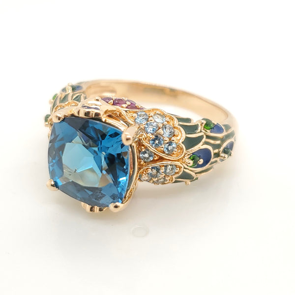 14kt Yellow Gold London Blue Topaz Enamel and Gemstone Ring