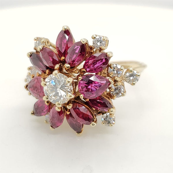 Vintage 14kt Yellow Gold Diamond and ruby Ring