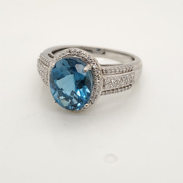14kt White Gold London Blue Topaz and Diamond Ring
