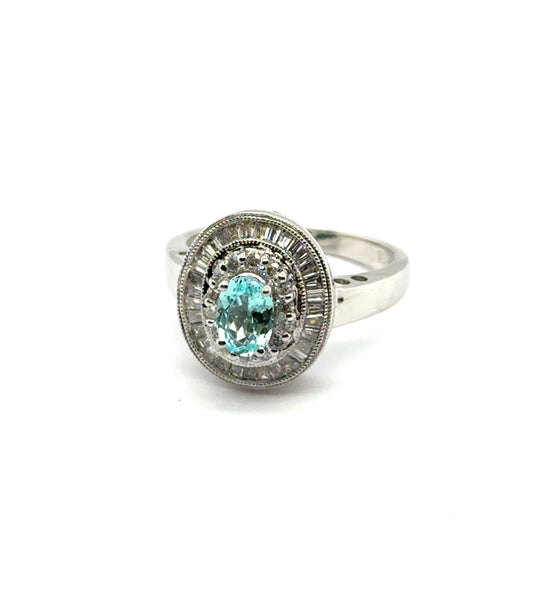 0.96 Ctw 18Kt white gold Paraiba Tourmaline And Diamond Ring