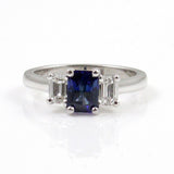 Platinum Ring With  1.19 Carat Emerald Cut Blue Sapphire and Emerald Cut Diamond Ring
