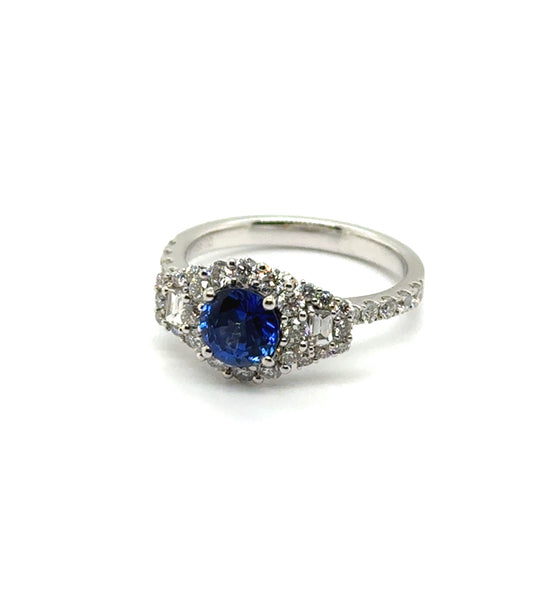 1.04 Ct Blue Sapphire And Diammond 18Kt White Gold Ring