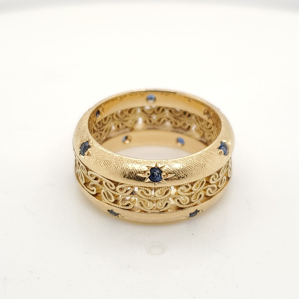 Vintage 18ktYellow Gold and Sapphire Wide Band